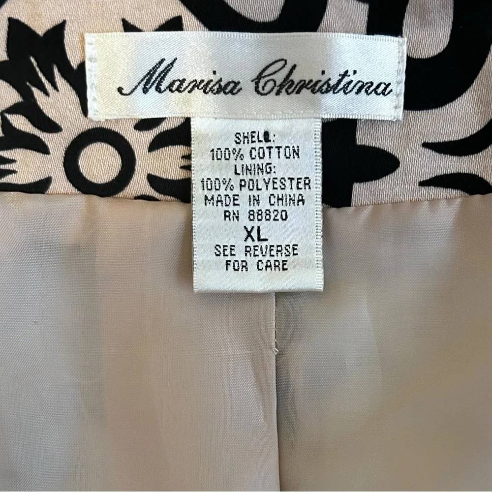 Marisa Christina Evening Blazer Jacket Womans XL Black Beige Floral Pockets Trim - Picture 16 of 16